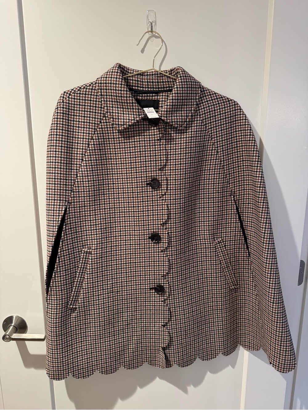 Talbots Scalloped Houndstooth Cape - Cream & Black - Picture 8 of 9
